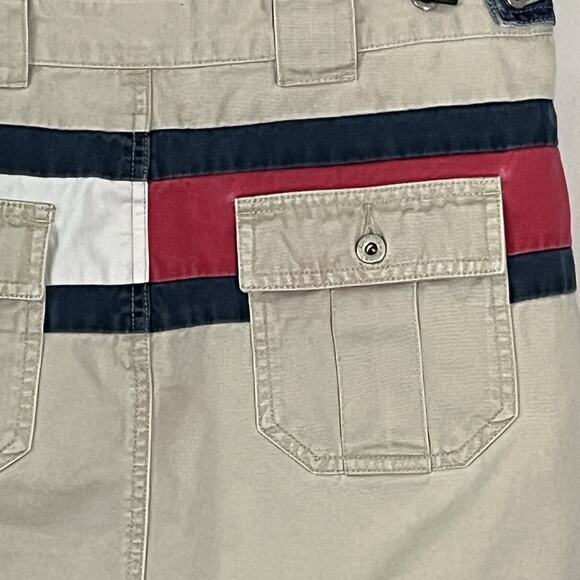 Tommy Jeans Vtg Y2K Mini Skirt Size 7 Khaki Blue Red Stripe Preppy Logo - Picture 6 of 8